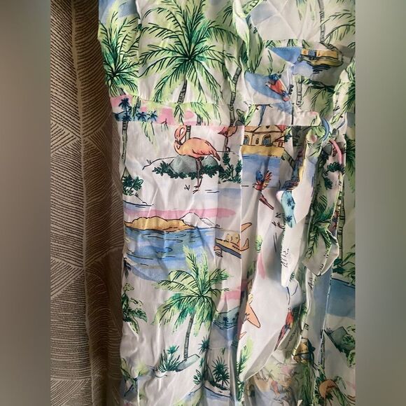 Zara Mini Dress Womens Sz S Multicolor Wrap Boho Vacation Tropical Short Sleeve - Picture 9 of 11